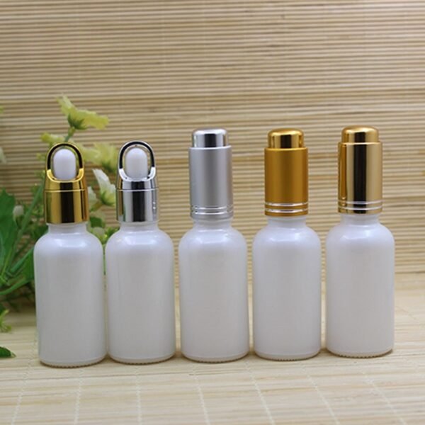 Pearlescent white glass essential oil bottle