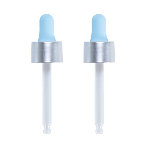 20-410 electroplated matte silver plastic cap with a silicone head and a colorful dropper