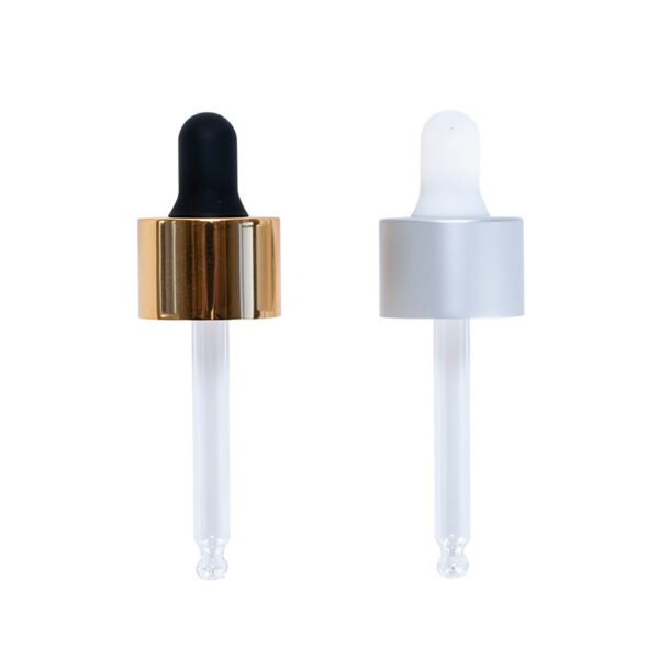 24/410 matte silver silicone dropper with bright gold electroplated aluminum Shiny Gold Skirt Dropper with Black Rubber Bulb
